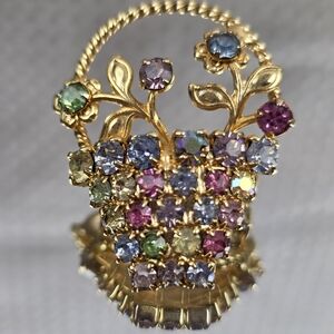 Rhinestone Flower Basket Brooch